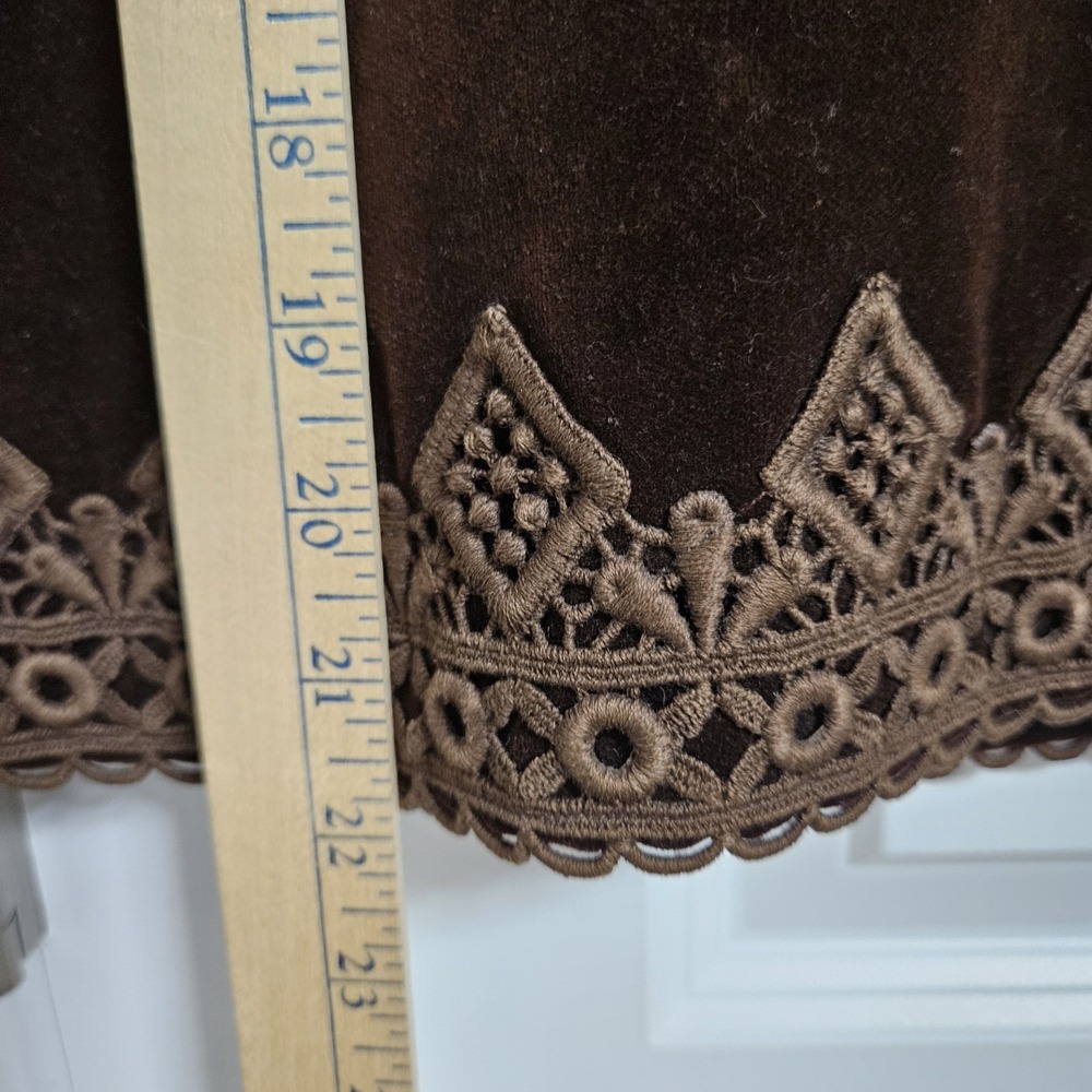 Vintage Steampunk Whimsigoth Skirt Women 24" Waist Brown Velvet Macrame Lace - Picture 6 of 7